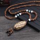 Wenge Wood Bodhi Seed Agate Elephant Protection Necklace Pendant