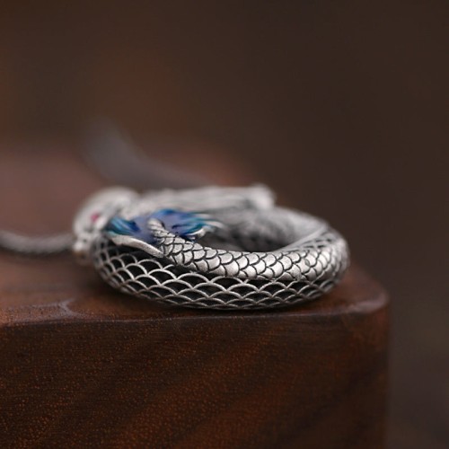 999 Sterling Silver Year of the Dragon Peace Buckle Necklace