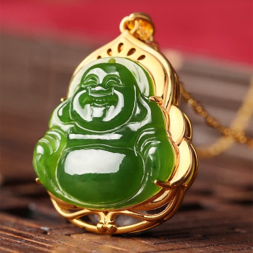 925 Sterling Silver Jade Laughing Buddha Necklace