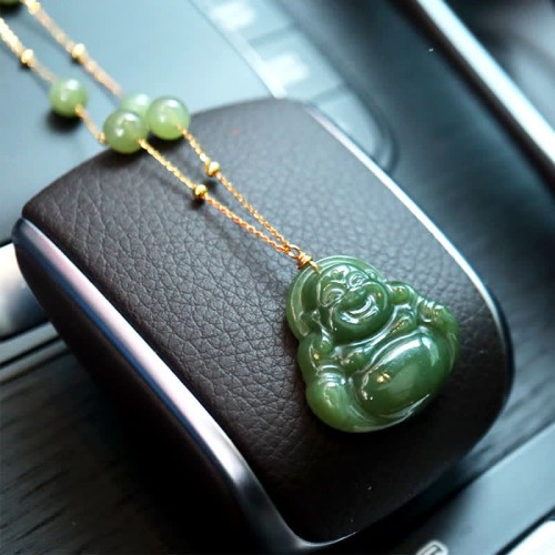 Laughing Buddha Hetian Jade Luck Necklace