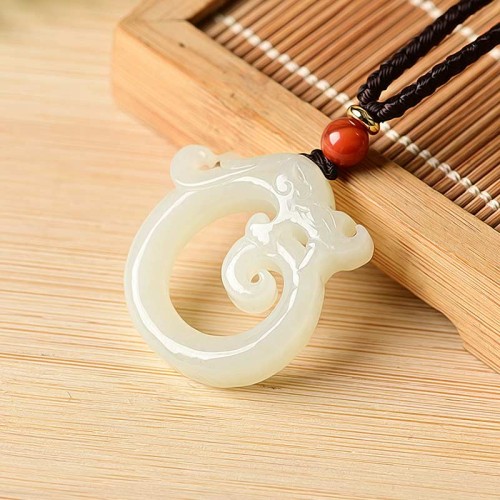 White Jade Cyan Jade Dragon Protection Necklace