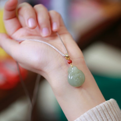 Laughing Buddha Hetian Jade Wealth Necklace