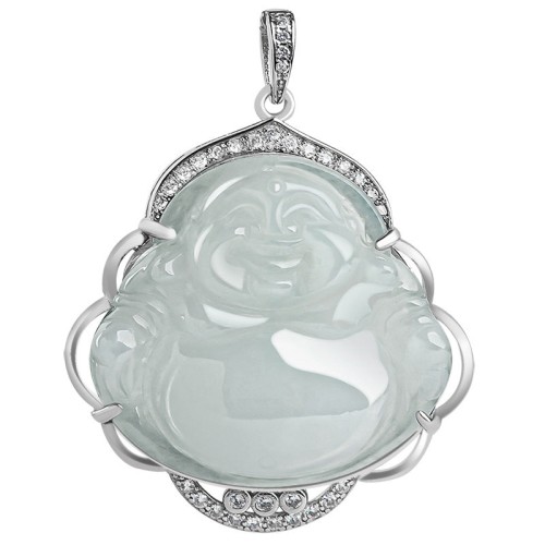 925 Sterling Silver Laughing Buddha Jade Necklace