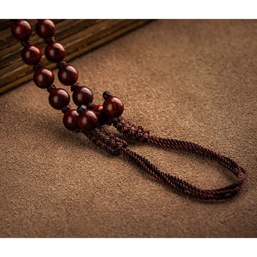 Chinese Zodiac Buddha Red Sandalwood Lotus Necklace