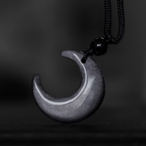 Silver Sheen Obsidian Crescent Moon Couple Necklace Pendant Silver Sheen Obsidian Crescent Moon Couple Necklace Pendant