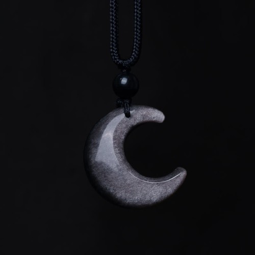Silver Sheen Obsidian Crescent Moon Couple Necklace Pendant Silver Sheen Obsidian Crescent Moon Couple Necklace Pendant