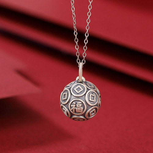990 Silver Fu Character Copper Coin Luck Necklace 990 Silver Fu Character Copper Coin Luck Necklace