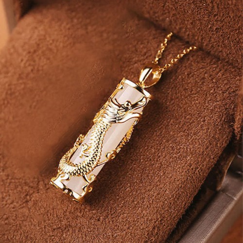 Jade Dragon Phoenix Copper Blessing Necklace Jade Dragon Phoenix Copper Blessing Necklace