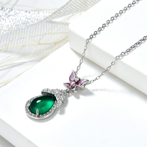 925 Silver Green Chalcedony Butterfly Courage Necklace 925 Silver Green Chalcedony Butterfly Courage Necklace