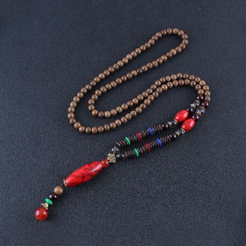 Wenge Wood Turquoise Stone Calm Necklace Pendant