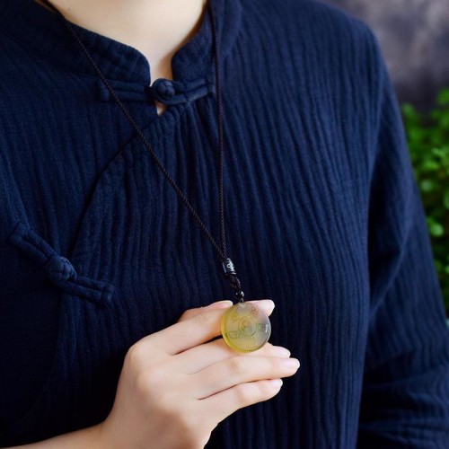 Taoism Five Sacred Mountains Yin Yang Liuli Crystal Balance Necklace