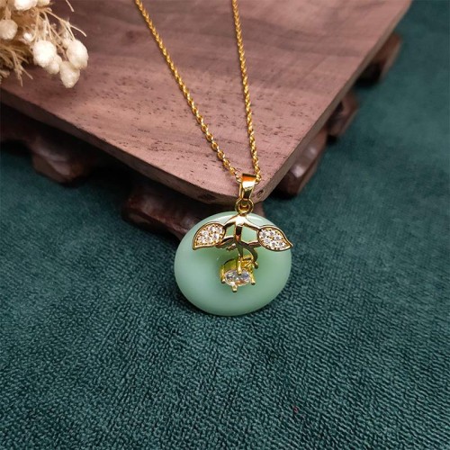 Round Jade Leaf Blessing Necklace Pendant