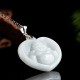 925 Silver Laughing Buddha White Jade Luck Necklace