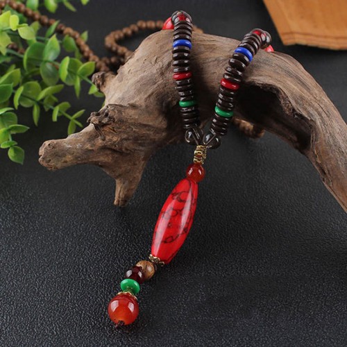 Wenge Wood Turquoise Stone Calm Necklace Pendant