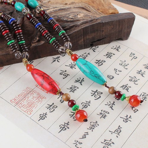 Wenge Wood Turquoise Stone Calm Necklace Pendant