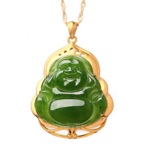 925 Sterling Silver Jade Laughing Buddha Necklace