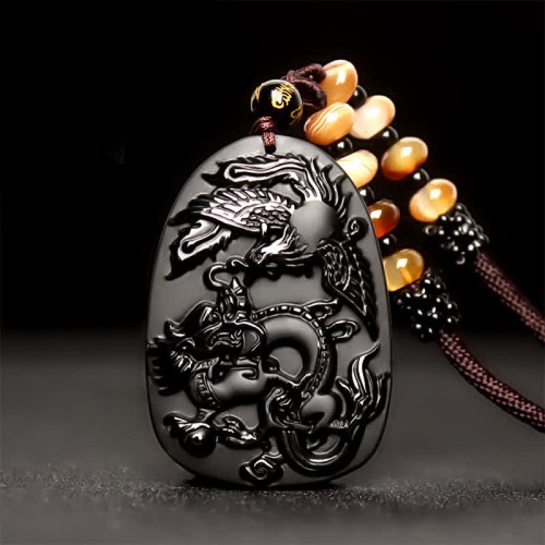 Black Obsidian Tiger Eye Dragon Phoenix Necklace Black Obsidian Tiger Eye Dragon Phoenix Necklace