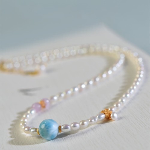 Sterling Silver Pearl Larimar Sincerity Necklace Pendant Sterling Silver Pearl Larimar Sincerity Necklace Pendant