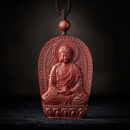 Chinese Zodiac Buddha Red Sandalwood Lotus Necklace