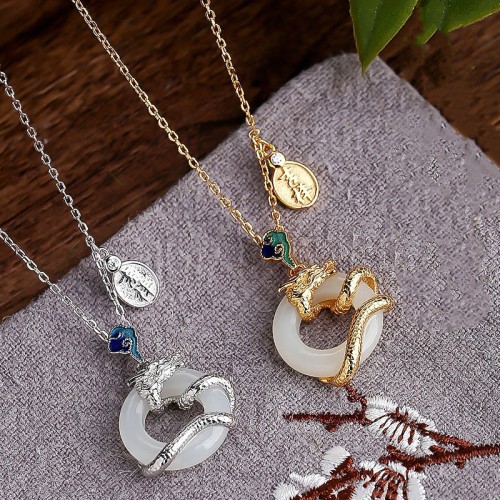 Dragon Year Hetian White Jade Success Necklace Pendant