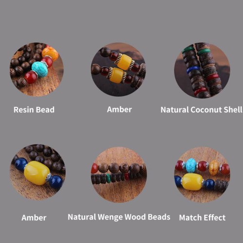 Wenge Wood Bodhi Seed Agate Elephant Protection Necklace Pendant