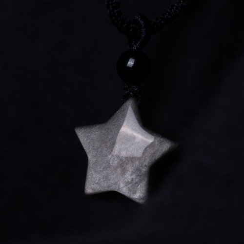 Natural Silver Sheen Obsidian Crescent Moon Protection Necklace