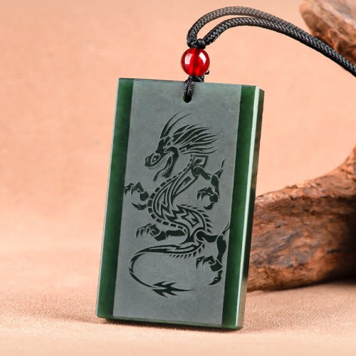 Hetian Cyan Jade Dragon Success Necklace Hetian Cyan Jade Dragon Success Necklace