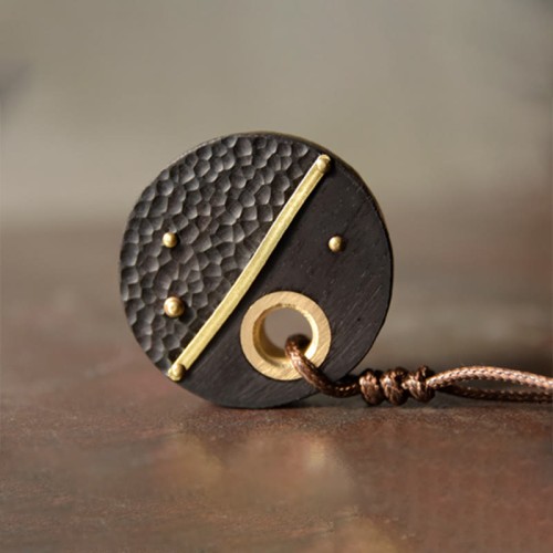 Handcrafted Ebony Wood Copper Peace Necklace Handcrafted Ebony Wood Copper Peace Necklace