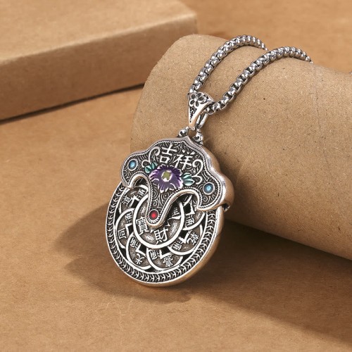Peony Flower Copper Coins Wealth Necklace Pendant Peony Flower Copper Coins Wealth Necklace Pendant