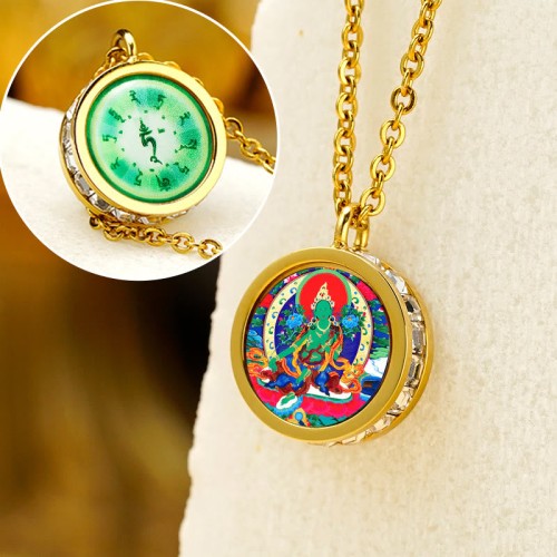 Tibetan Yellow God of Wealth Crystal Necklace