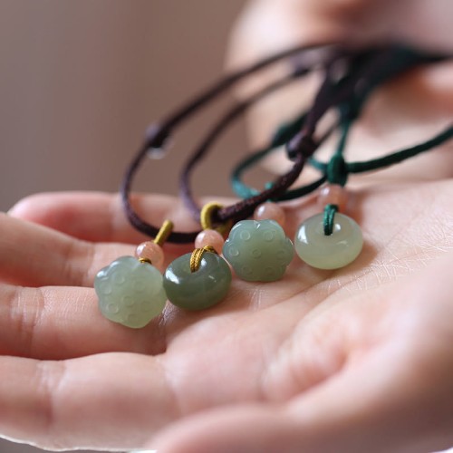 Round Jade Peace Lotus Abundance Necklace Pendant