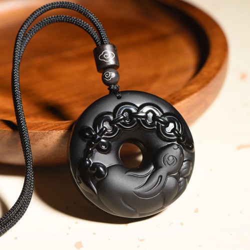 Black Obsidian Peace Buckle Strength Necklace Pendant Black Obsidian Peace Buckle Strength Necklace Pendant