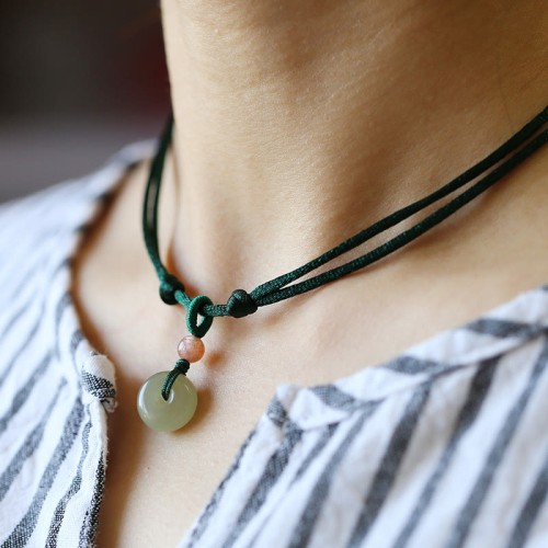Round Jade Peace Lotus Abundance Necklace Pendant