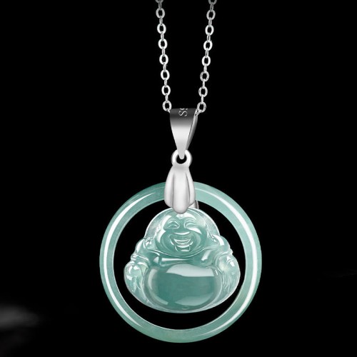 925 Silver Jade Round Laughing Buddha Necklace 925 Silver Jade Round Laughing Buddha Necklace