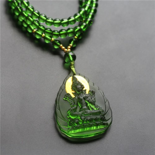 Tibetan Green Tara Buddha Liuli Crystal Protection Necklace Tibetan Green Tara Buddha Liuli Crystal Protection Necklace