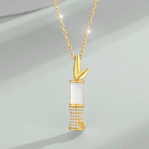 925 Sterling Silver Hetian White Jade Bamboo Happiness Necklace 925 Sterling Silver Hetian White Jade Bamboo Happiness Necklace