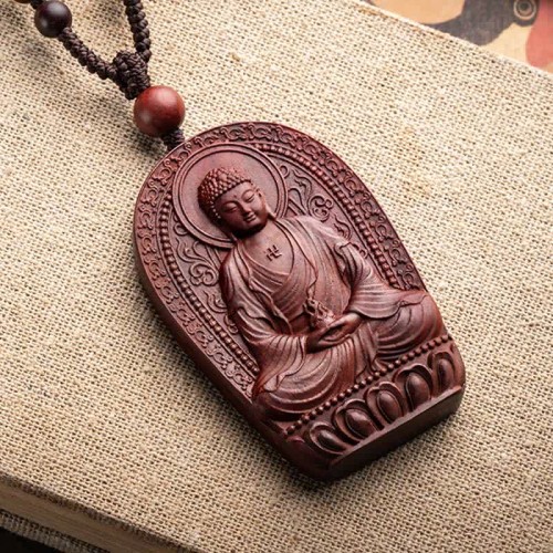 Chinese Zodiac Buddha Red Sandalwood Lotus Necklace