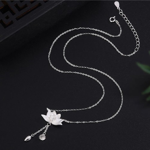 Sterling Silver Lotus Flower Enlightenment Necklace Pendant