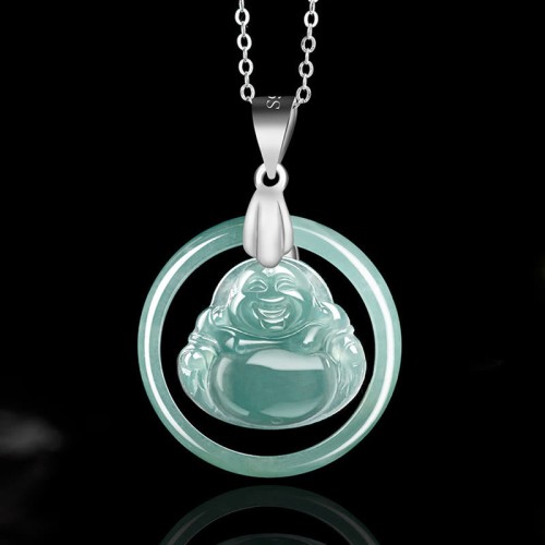 925 Silver Jade Round Laughing Buddha Necklace 925 Silver Jade Round Laughing Buddha Necklace