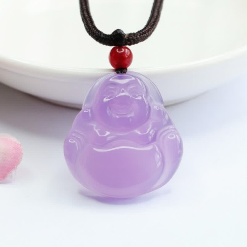 Laughing Buddha Purple Jade Happiness Necklace