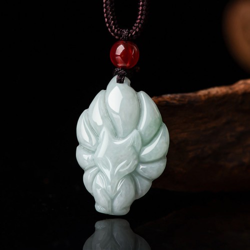 Natural Jade Nine-Tailed Fox Prosperity Necklace