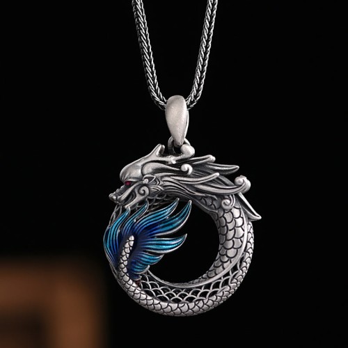 999 Sterling Silver Year of the Dragon Peace Buckle Necklace