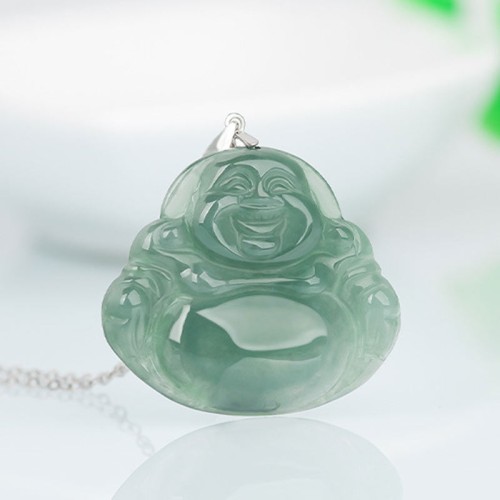 925 Sterling Silver Laughing Buddha Jade Protection Necklace