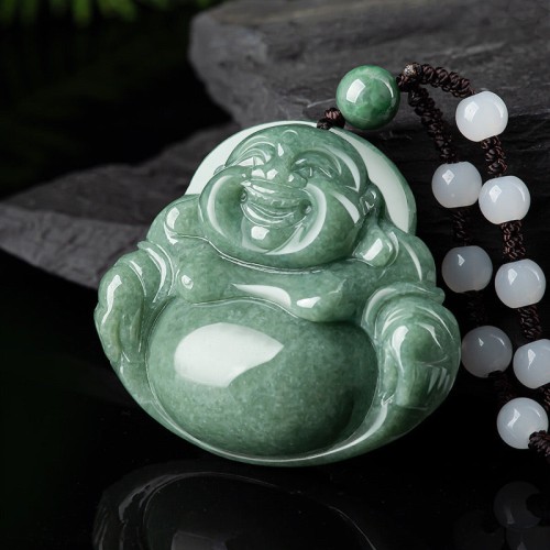 Laughing Buddha Cyan Jade Harmony Necklace Pendant Laughing Buddha Cyan Jade Harmony Necklace Pendant