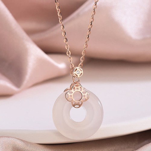925 Silver Hetian White Jade Chalcedony Coin Necklace 925 Silver Hetian White Jade Chalcedony Coin Necklace