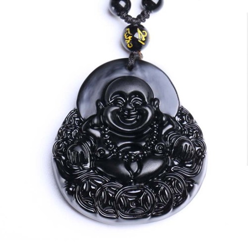 Laughing Buddha Black Obsidian Strength Necklace Laughing Buddha Black Obsidian Strength Necklace