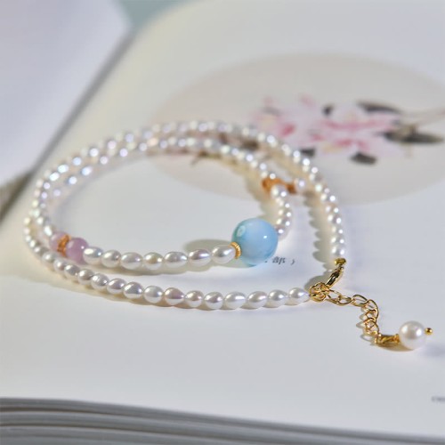 Sterling Silver Pearl Larimar Sincerity Necklace Pendant Sterling Silver Pearl Larimar Sincerity Necklace Pendant