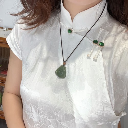 Laughing Buddha Hetian Jade Calm Necklace