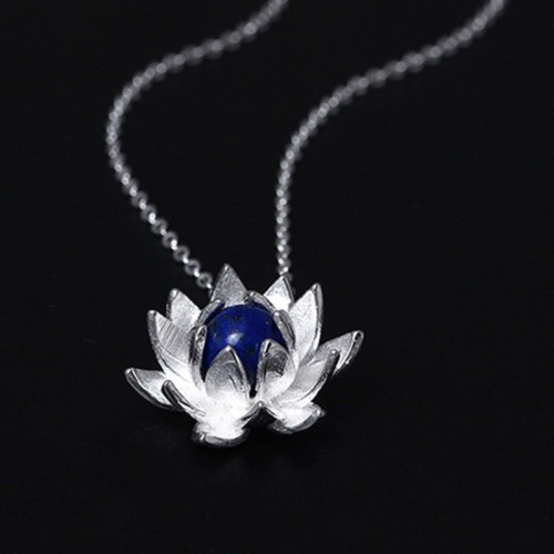 925 Silver Lazurite Lotus Flower Self-Care Necklace 925 Silver Lazurite Lotus Flower Self-Care Necklace