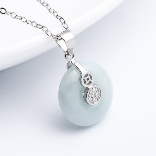 925 Silver Peace Buckle Jade Coin Necklace